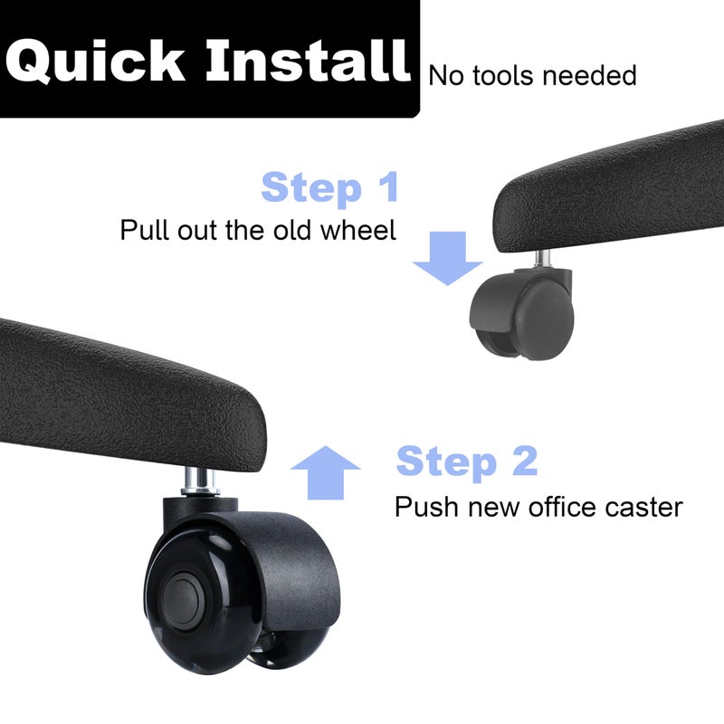 YOOGAA Office Chair Caster Wheels 2"" Stem Dual Wheels Set of 5 Heavy Duty Replacement Mute Rubber Rotating Castor for All Floors Hardwood Tile Carpet Universal Fit for Chairs (2 inch Dual Wheel) - Image 4